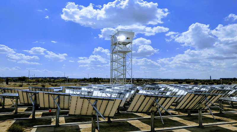Solar tower fuel plant during operation CREDIT: IMDEA Energy