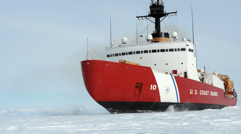 The U.S. Coast Guard (USCG) Cutter Polar Star, pictured carving through ice in this 2017 USCG image, supported the Naval Postgraduate School research team in the field during a detailed study, sponsored by the U.S. Department of Energy and National Science Foundation, into sea ice variability in the Bering Sea and its broader impact to the Arctic region. CREDIT: U.S. Coast Guard photo by Chief Petty Officer David Mosley