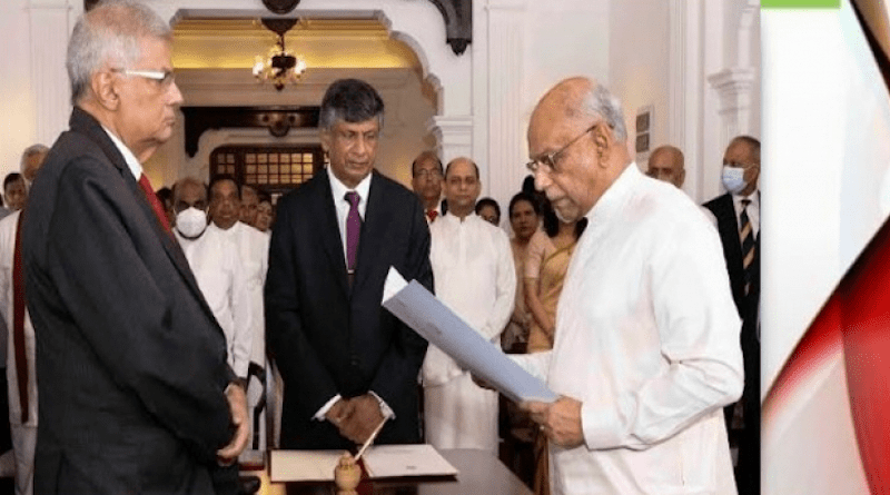 Sri Lanka's Dinesh Gunawardena being sworn in as Prime Minister. Photo Credit: Sri Lanka government