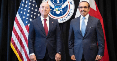 US Secretary of Homeland Security Alejandro Mayorkas with Bahrain's Interior Minister General Shaikh Rashid bin Abdullah Al Khalifa. Photo Credit: Bahrain government