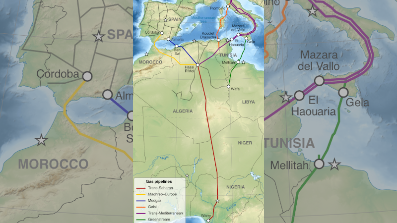 Location of Trans-Saharan gas pipeline (in red). Credit: Wikipedia Commons