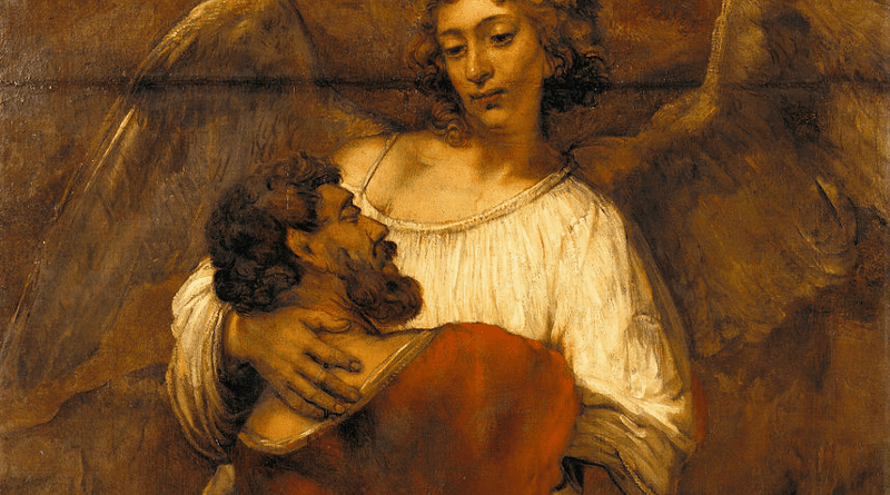 Detail of Jacob Wrestling with the Angel, by Rembrandt