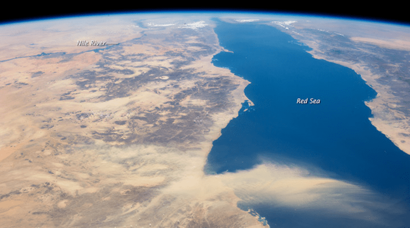A view of the Nile and Red Sea, with a dust storm. Photo Credit: NATO