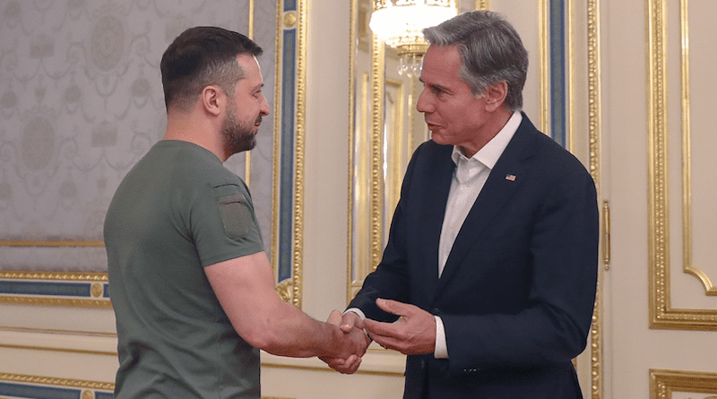 Secretary of State Antony J. Blinken meets with Ukrainian President Volodymyr Zelenskyy in Kyiv, Ukraine, on September 8, 2022. [State Department photo]