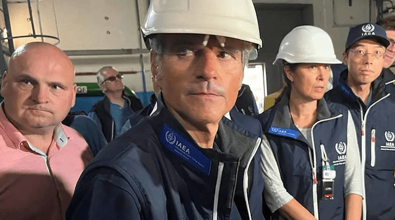 IAEA Director-General Rafael Mariano Grossi (second left) and the IAEA expert mission team arrive at the Zaporizhzhya Nuclear Power Plant in Ukraine. Photo Credit: IAEA