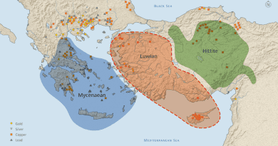 Previously acknowledged Late Bronze Age cultures in the North-eastern Mediterranean with the addition of a Luwian sphere of influence in western Asia Minor, and also indicating ore deposits (Luwian Studies #0109).