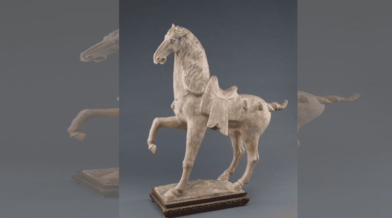 Dancing Horse, 608-907 CE, China, Tang Dynasty, earthenware with pigments, Cincinnati Art Museum, Gift of Carl and Eleanor Strauss, 1997. CREDIT: Cincinnati Art Museum