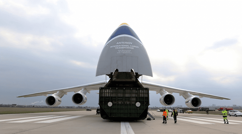 Cargo being loaded into an Antonov plane. Photo Credit: NATO