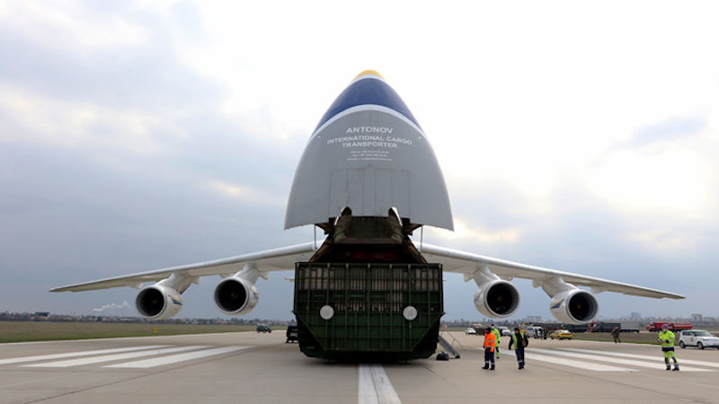 Cargo being loaded into an Antonov plane. Photo Credit: NATO