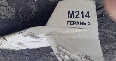 Fragment of an Iranian Shahed-136 drone, shot down by the Ukrainian army near Kupiansk, Kharkiv region. Photo Credit: Ukraine Defense Ministry