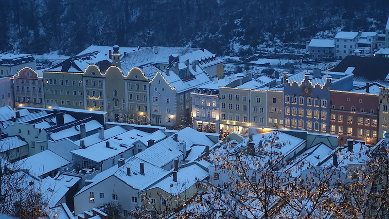 Winter Burghausen Night Snow Evening City Germany