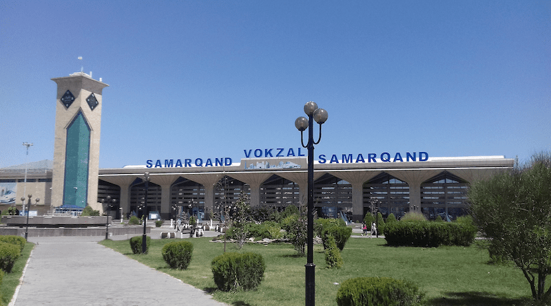 Railway station in Samarkand, Uzbekistan. Photo Credit: Akhemen, Wikipedia Commons
