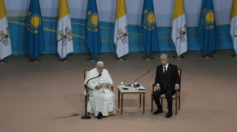 Pope Francis in Kazakistan with President Kassym-Jomart Tokayev. Photo Credit: Rudolf Gehrig, CNA