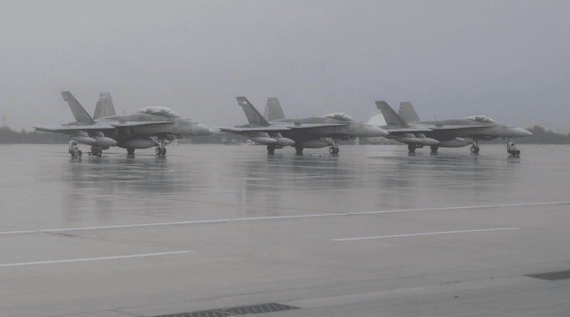 Royal Canadian Air Force CF-18 Hornet fighter jets prepare to take off from Wing Goose Bay, Newfoundland, Canada, June 16, 2021. Photo Credit: Canadian Navy Petty Officer 2nd Class Rene Duguay