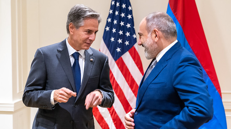 Secretary of State Antony J. Blinken meets with Armenian Prime Minister Nikol Pashinyan, on the margins of the 77th Session of the United Nations General Assembly High Level Week, in New York City. [State Department photo by Ron Przysucha/ Public Domain]