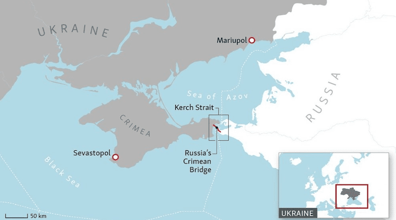 Location of Crimea, Ukraine and Russia. Credit: RFE/RL