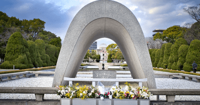 The Memorial Cenotaph at the Hiroshima Peace Memorial Park.