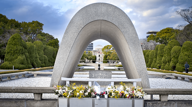 The Memorial Cenotaph at the Hiroshima Peace Memorial Park.