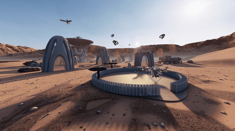 Future vision: Swarms of drones could also be used in space, for example on a future Mars mission. Image: Yusuf Furkan KAYA, Aerial Robotics Laboratory, Imperial College London / Empa