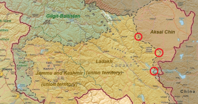 Details of a map of the disputed Kashmir region created by the United States CIA in 2004 and hosted by the University of Texas at Austin Perry-Castañeda Library Map Collection; altered to show new jurisdictions by Fowler&fowler in November 2019; altered by to show 2020 skirmish locations by MarkH21 in June 2020. The red circles mark the rough locations of the conflicts at the the Galwan Valley (top), Hot Springs, Chang Chenmo Valley checkpoint (middle), and Pangong Tso (near the bottom). Credit: Wikipedia Commons