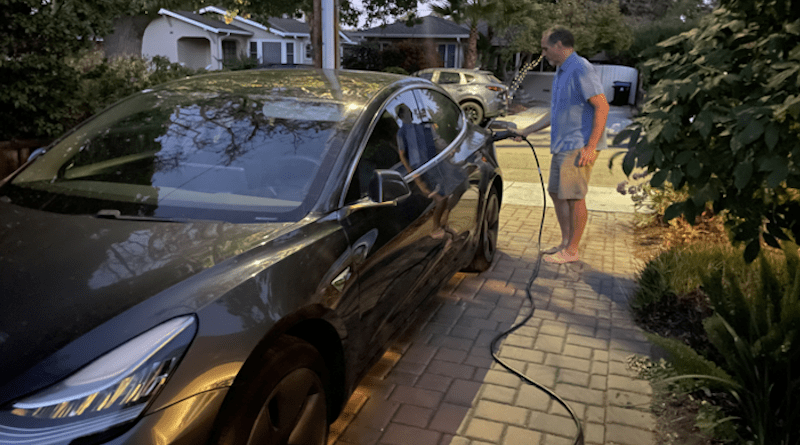 If the common charging of electric vehicles at home in the evening or overnight shifts to daytime at work as more cars go electric, then that would restrain extra costs for electricity systems, according to a new Stanford University study. CREDIT: Amy Adams/Stanford University