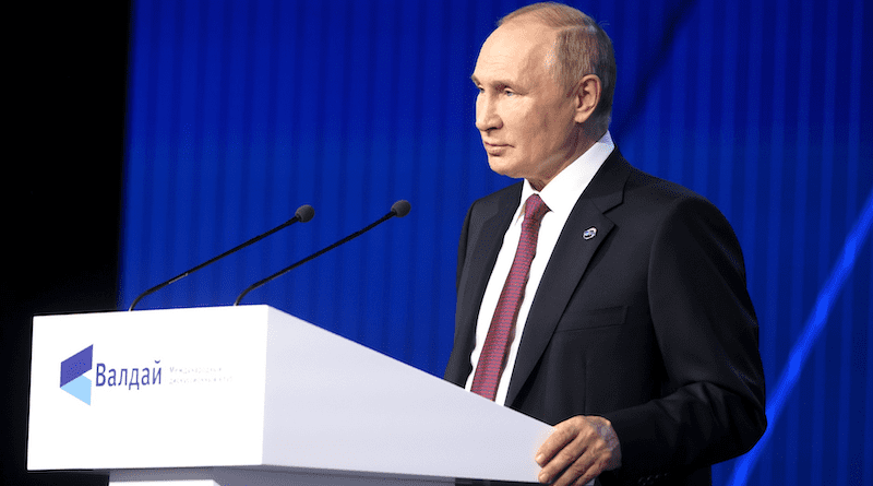 Russia's President Vladimir Putin speaks at Valdai International Discussion Club meeting. Photo Credit: Kremlin.ru