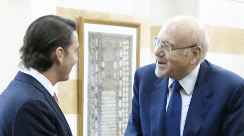 US Envoy for Energy Affairs Amos Hochstein with Lebanon's President Michel Aoun. Photo Credit: Arab News video screenshot