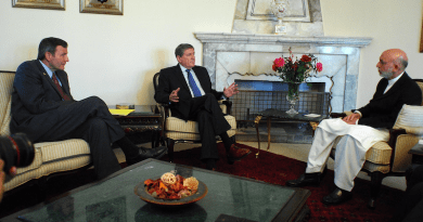 Ambassador Richard Holbrooke and Ambassador Karl Eikenberry meet with Afghanistan's President Hamid Karzai. Photo Credit: U.S Embassy Kabul Afghanistan