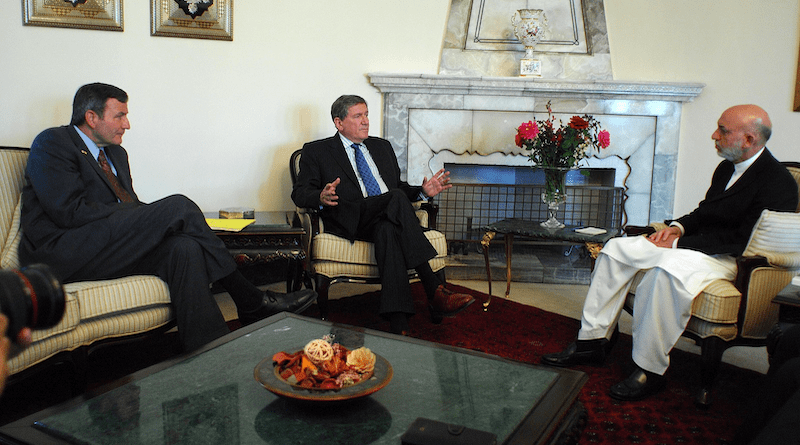 Ambassador Richard Holbrooke and Ambassador Karl Eikenberry meet with Afghanistan's President Hamid Karzai. Photo Credit: U.S Embassy Kabul Afghanistan