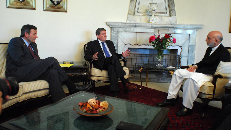 Ambassador Richard Holbrooke and Ambassador Karl Eikenberry meet with Afghanistan's President Hamid Karzai. Photo Credit: U.S Embassy Kabul Afghanistan