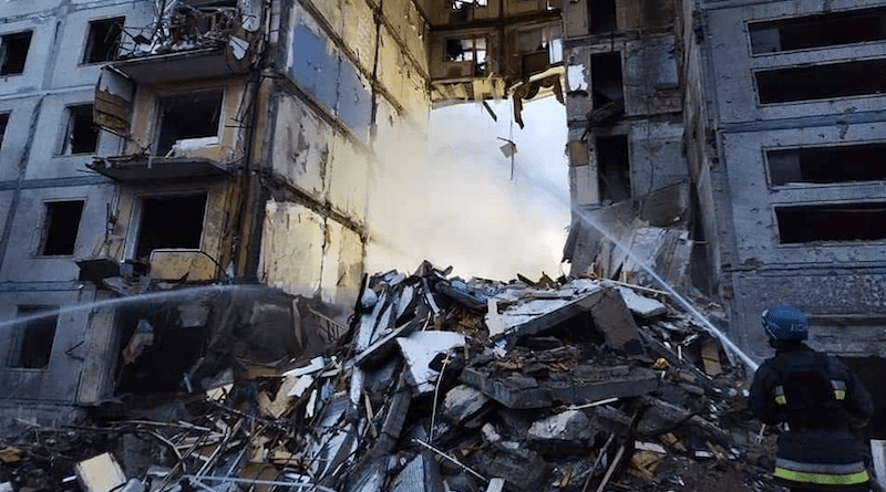 Aftermath of Russian bombing of thee city of Zaporizhzhia, Ukraine. Photo Credit: Ukraine Defense Ministry