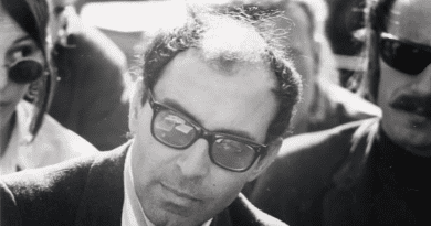Jean-Luc Godard at Berkeley, 1968. Photo Credit: Gary Stevens, Wikimedia Commons