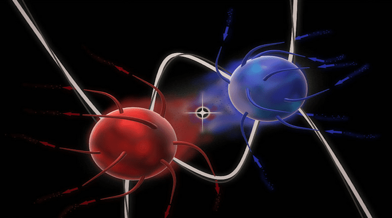 Artist's impression of the mutual annihilation of two topological quasiparticles. CREDIT: Image by Raphael Bühler