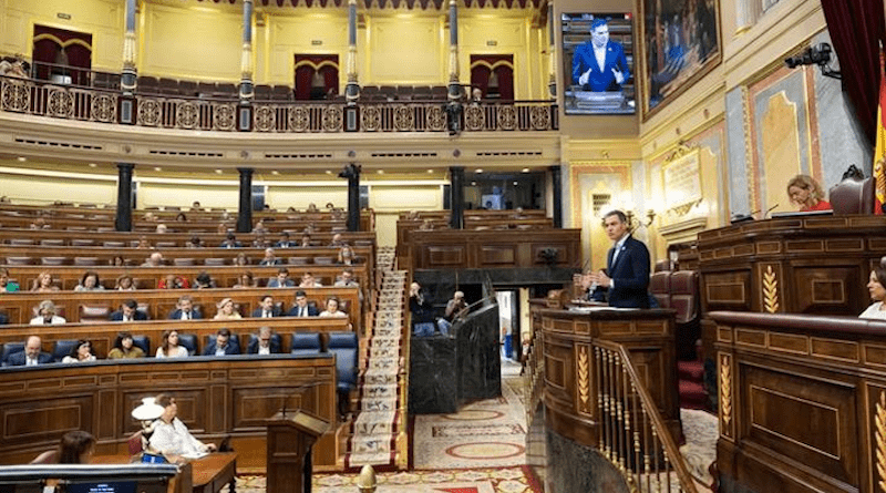 Spain's Prime Minister Pedro Sánchez during his speech before the plenary session of the Lower House of Parliament | Pool Congreso
