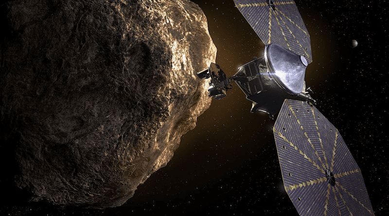 NASA's Lucy Mission passes an asteroid. Artist rendition CREDIT: NASA/SWRI