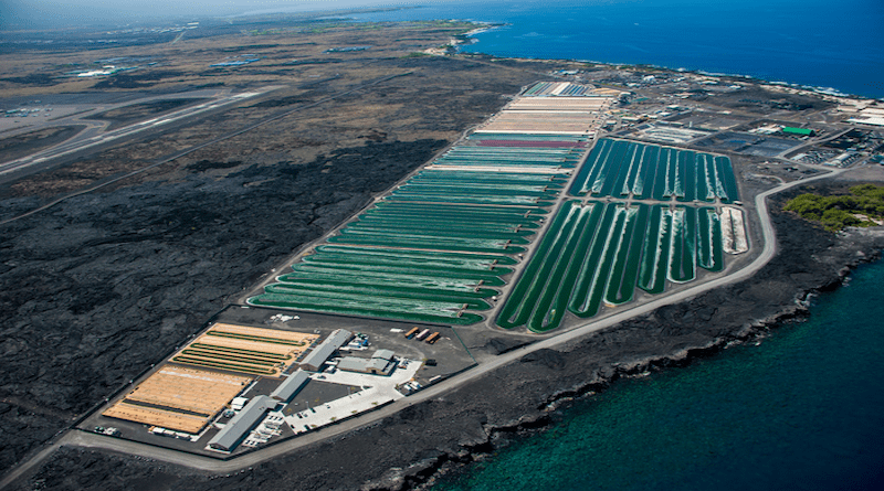 Microalgae cultivation facility along the Kona Coast of Hawaii’s Big Island. Image provided by the Cyanotech Corporation. CREDIT Greene, C.H., C.M. Scott-Buechler, A.L.P. Hausner, Z.I. Johnson, X. Lei, and M.E. Huntley. 2022. Transforming the future of marine aquaculture: A circular economy approach. Oceanography, p. 28, https://doi.org/10.5670/oceanog.2022.213, CC-BY 4.0 (https://creativecommons.org/licenses/by/4.0/)