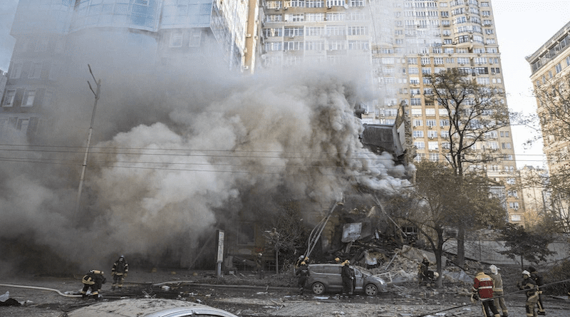 Aftermath of Russian attack on Kyiv city center with Iran-made kamikaze drones. Photo Credit: Ukraine Foreign Ministry