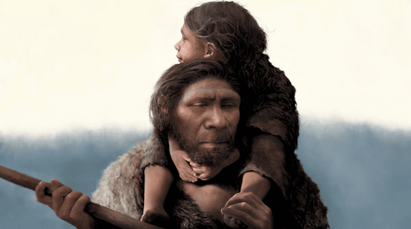 A Neandertal father and his daughter. CREDIT: Tom Bjorklund