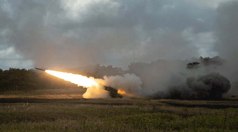 Marines fire rockets from an M142 High Mobility Artillery Rocket System (HIMARS) during Exercise Resolute Dragon 22 at Yausubetsu Maneuver Area, Hokkaido, Japan, Oct. 14, 2022. Photo Credit: Marine Corps Cpl. Diana Jimenez
