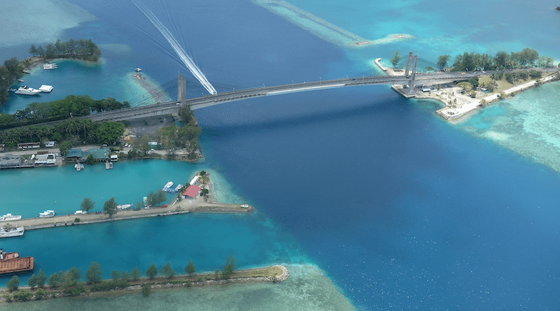 Aerial view of Koror–Babeldaob Bridge in Palau. Photo Credit: Luka Peternel, Wikipedia Commons