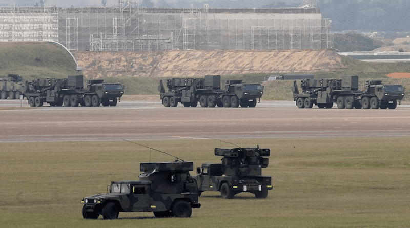 MIM-104 Patriot surface-to-air missile (SAM) system launchers take part in the Han Kuang military drill in Taichung, Taiwan June 7, 2018. CREDIT: Taiwan Defense Ministry