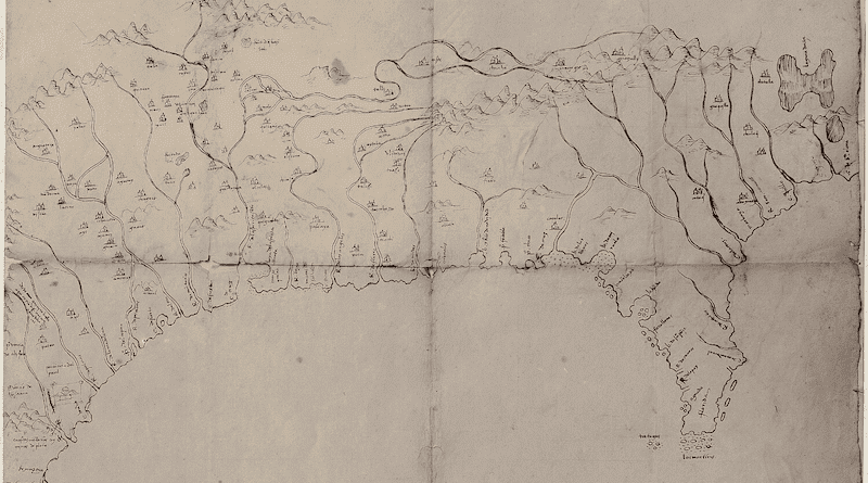 (Sketch of the coast of the Gulf of Mexico, from Cape Santa Elena to the Pánuco River), attributed to Spanish Royal Cosmographer, Alonso de Santa Cruz, 1544, [AGI, MP-Mexico, 1].