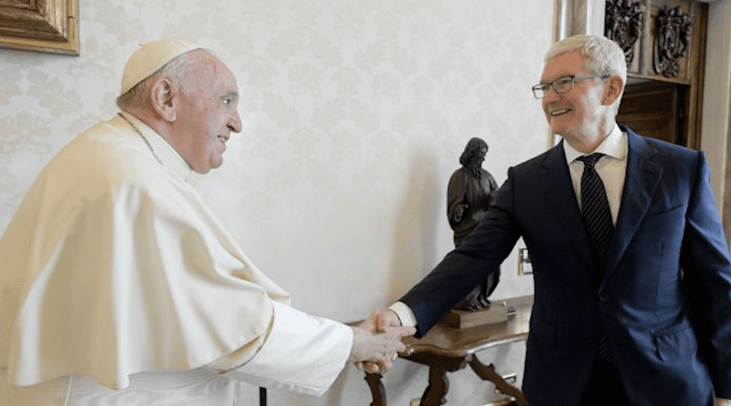 Pope Francis meets with Apple CEO Tim Cook at the Vatican. Photo Credit: Vatican Media