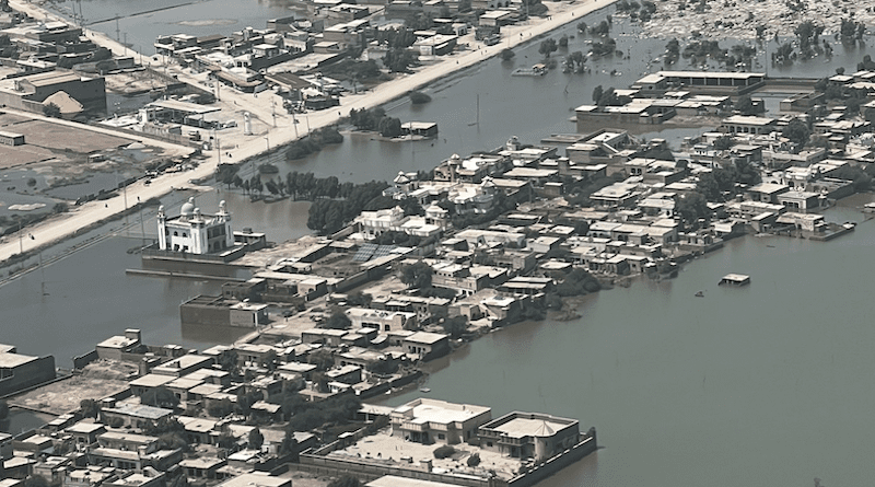 Shahdadkot city in Pakistan covered with flood water in September 2022. Photo Credit: Ali Hyder Junejo, Wikipedia Commons