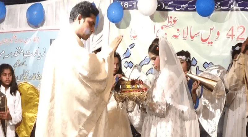 Twelve-year-old Minsa acted as queen at the Marian coronation at Saint Mother Teresa Church in Tera village near Lahore on Oct. 1. (Photo: Jasber Ashiq, UCA News)