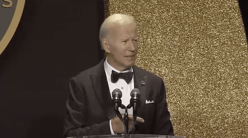 US President Joe Biden speaks the 2022 Congressional Black Caucus Foundation Phoenix Awards Dinner. Photo Credit: White House video screenshot