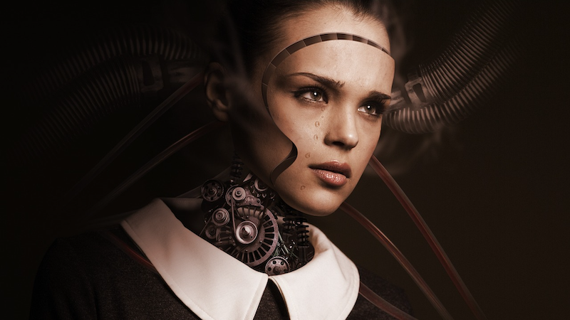 Cyborg Robot Woman Face Cry Sad Artificial Intelligence