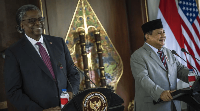 Secretary of Defense Lloyd J. Austin III, left, answers questions during a press conference with Indonesian Defense Minister Prabowo Subianto in Jakarta, Indonesia, Nov. 21, 2022. Photo Credit: Chad J. McNeeley, DOD
