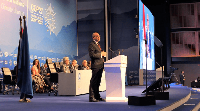 Simon Stiell, head of UNFCCC, speaking at the official opening of COP27. Photo Credit: Momoko Sato/ UNIC Tokyo