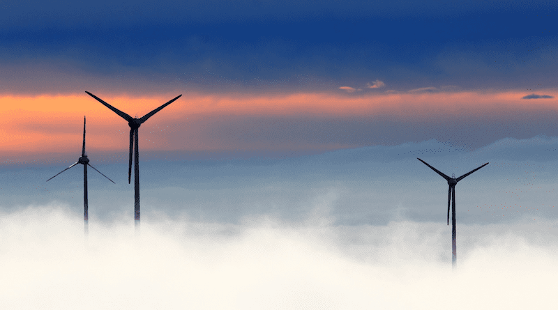 Windmills Clouds Fog Wind Power Wind Park Turbine
